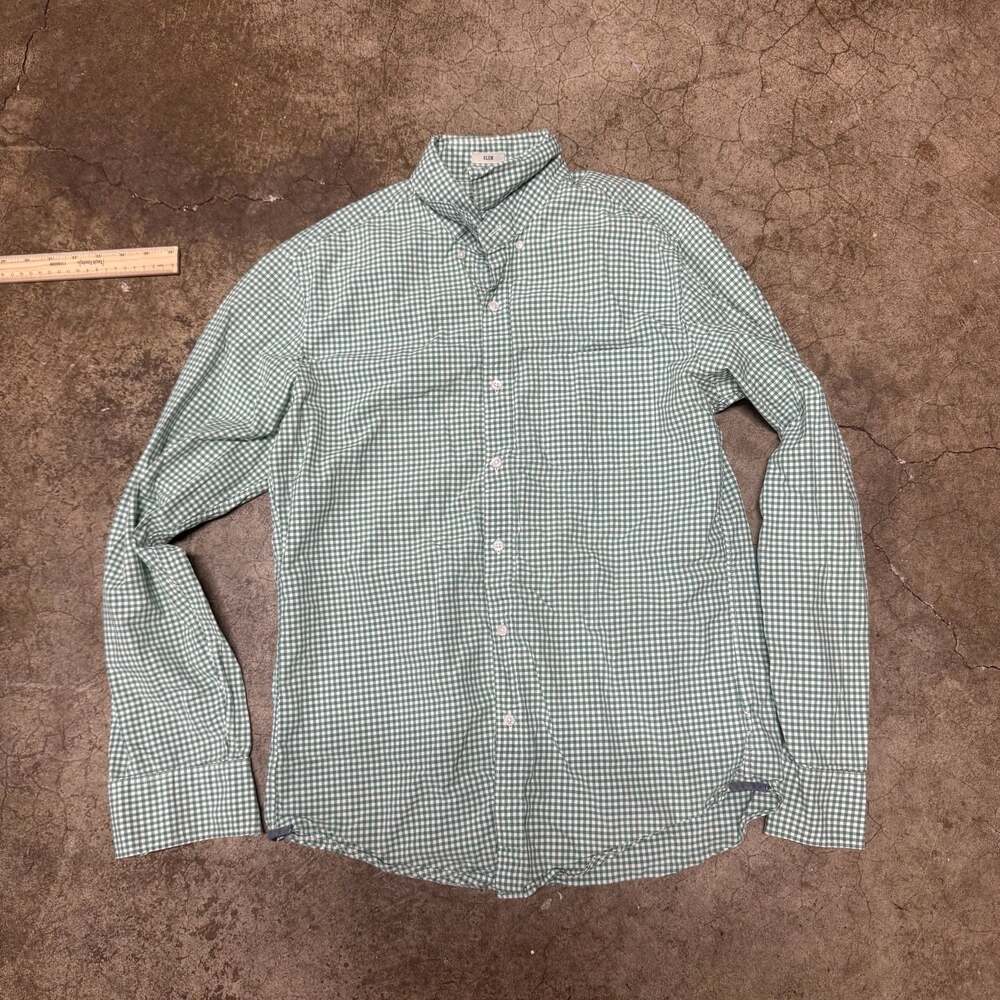J. Crew Slim Fit Green Gingham 2-Ply 100% Cotton Button-Down Shirt Medium